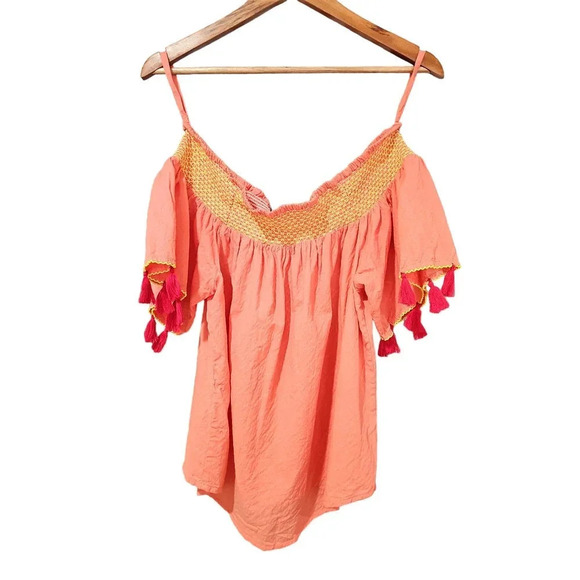 Banjanan Wow Off The Shoulder Tassel Blouse Coral Size S - Picture 4 of 6